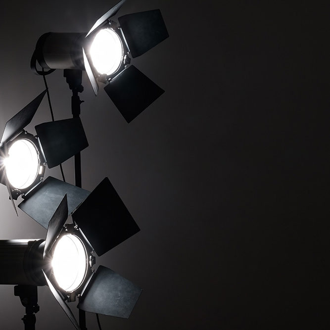 Several reflectors on the black background in photo studio. ready to do professional shooting